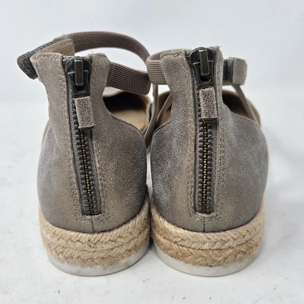 Eileen Fisher Metallic Suede‎ Espadrille Sandals Gold Taupe Ankle Strap Size 7.5